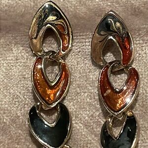 Enamel Drop Earrings Goldtone 2”